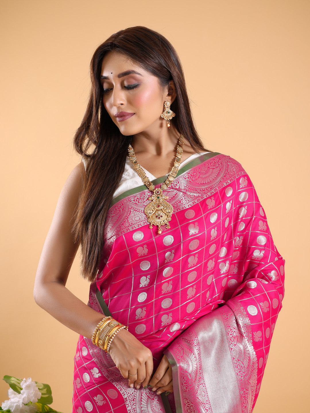 Pink Silver Zari Banarasi Silk Saree