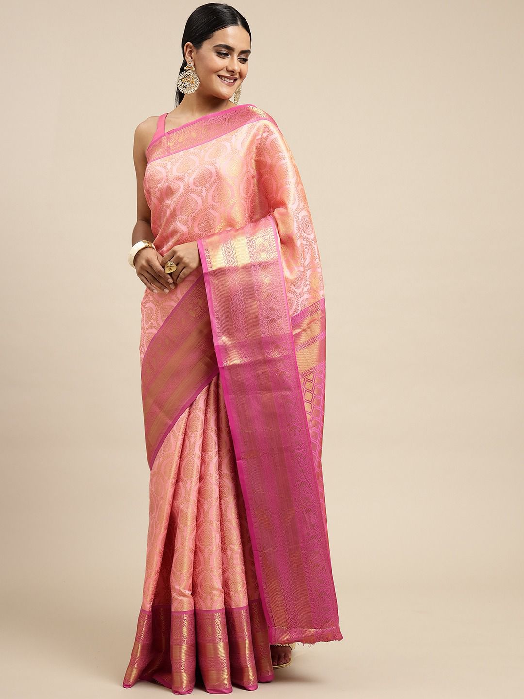 Pink Kanjivaram Zari Saree