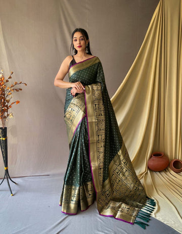 Bottle Green Banarasi Silk Saree Zari Weaved