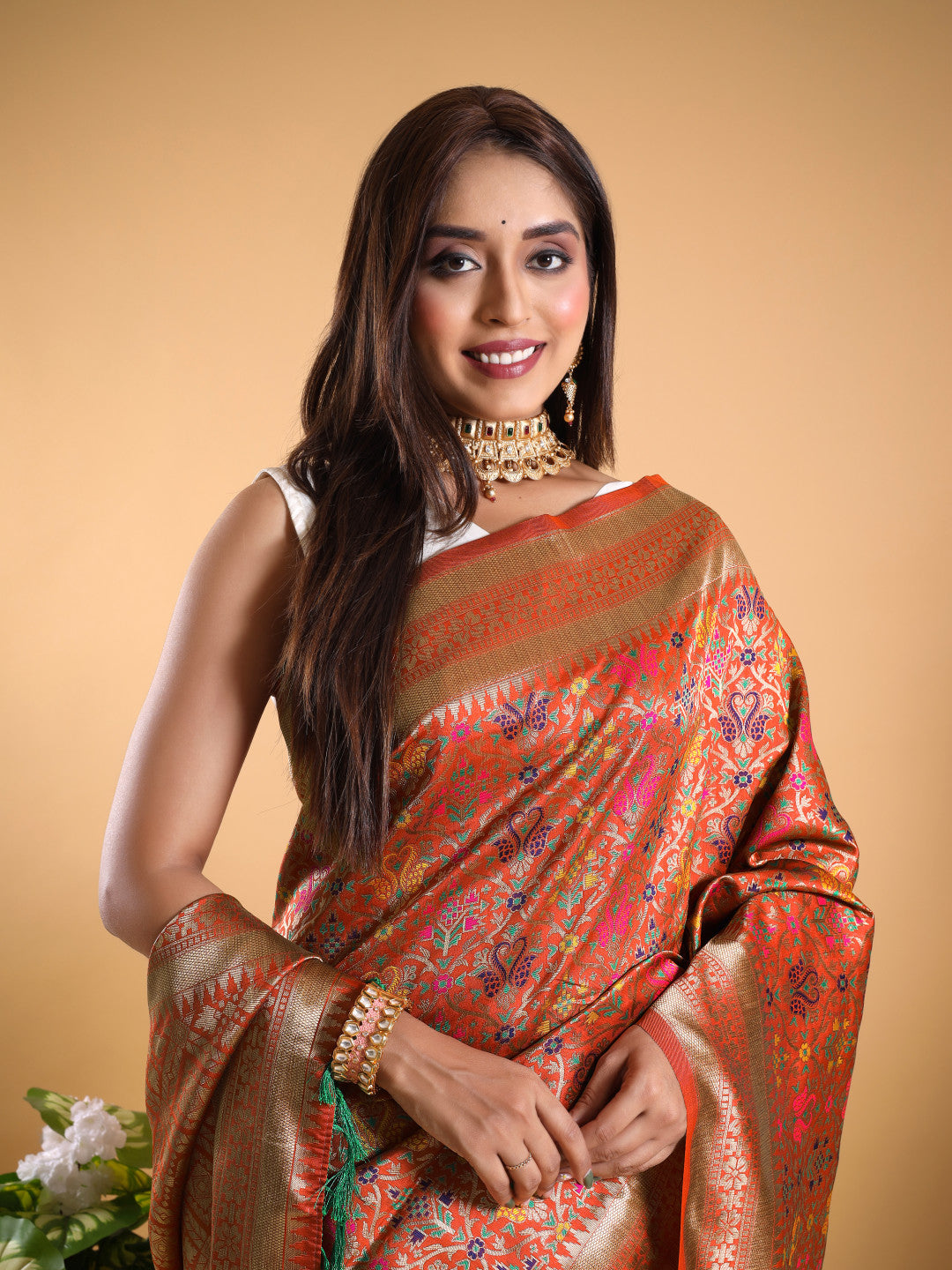 Classis Orange Banarasi Silk Saree