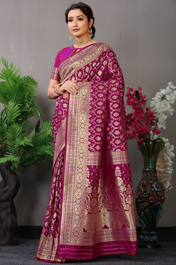 Magenta Zari Banarasi Soft Silk Saree