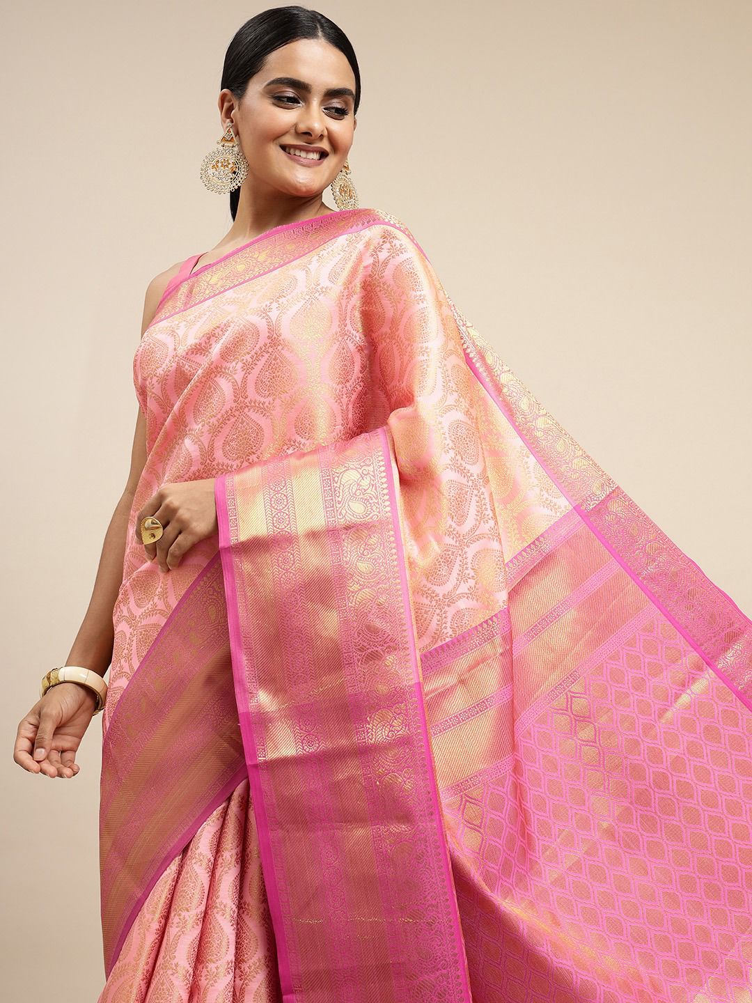 Pink Kanjivaram Zari Saree