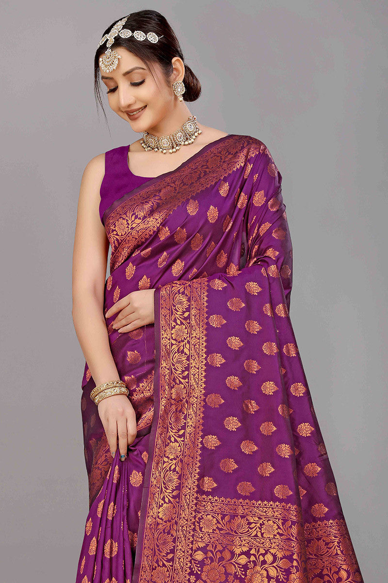 Magenta Banarasi Silk Saree Zari Weaved