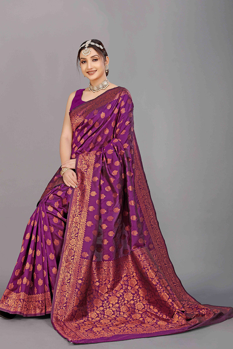 Magenta Banarasi Silk Saree Zari Weaved