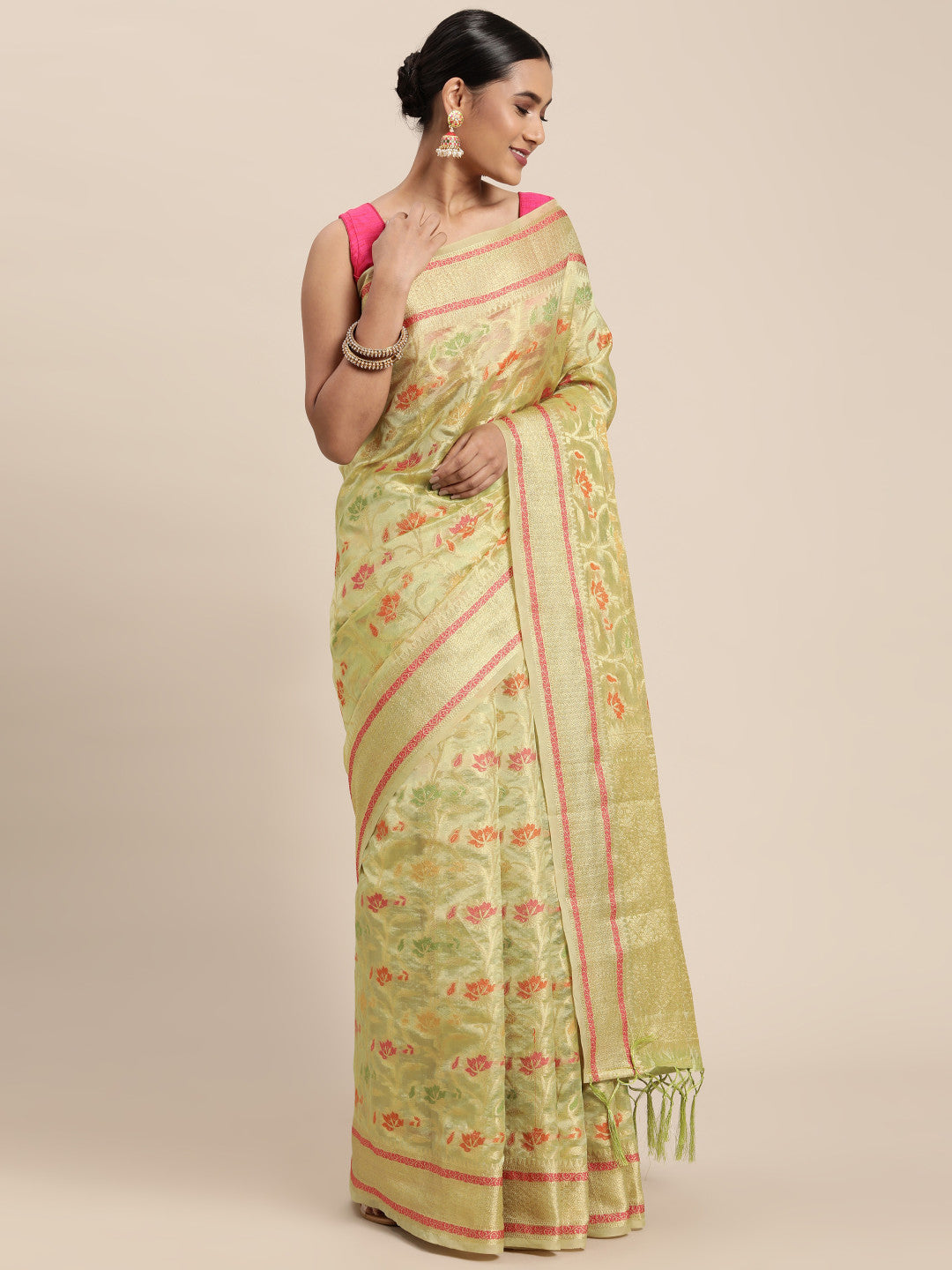 Pista Green Organza Silk Saree