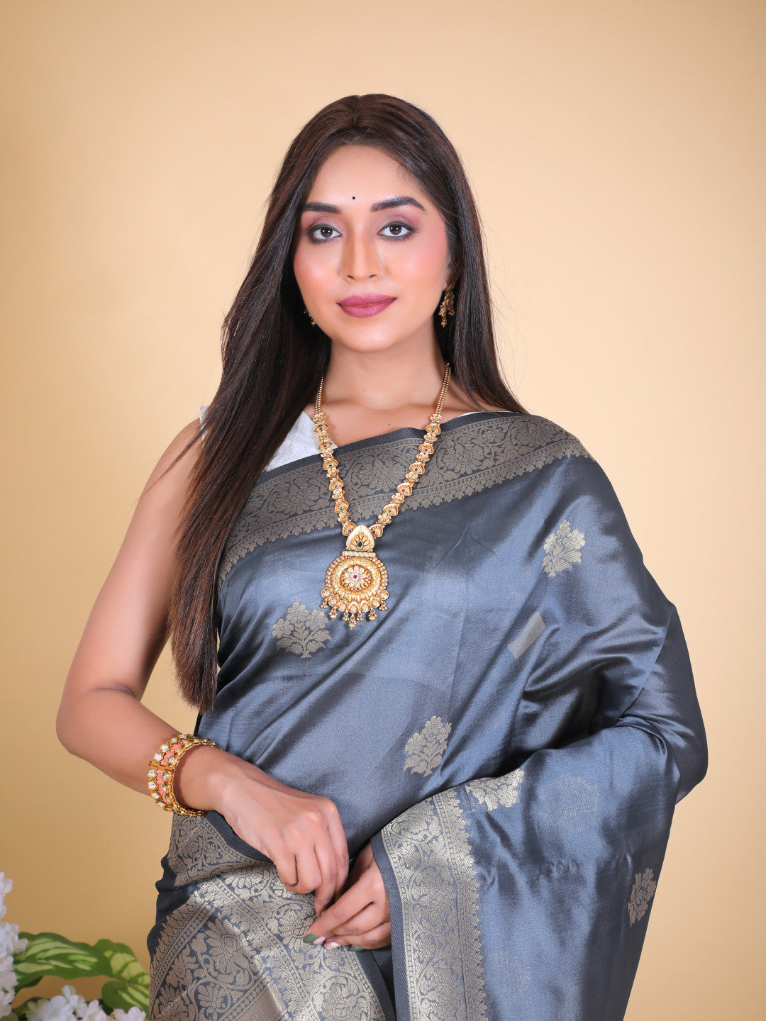 Indu Grey Banarasi Silk Saree