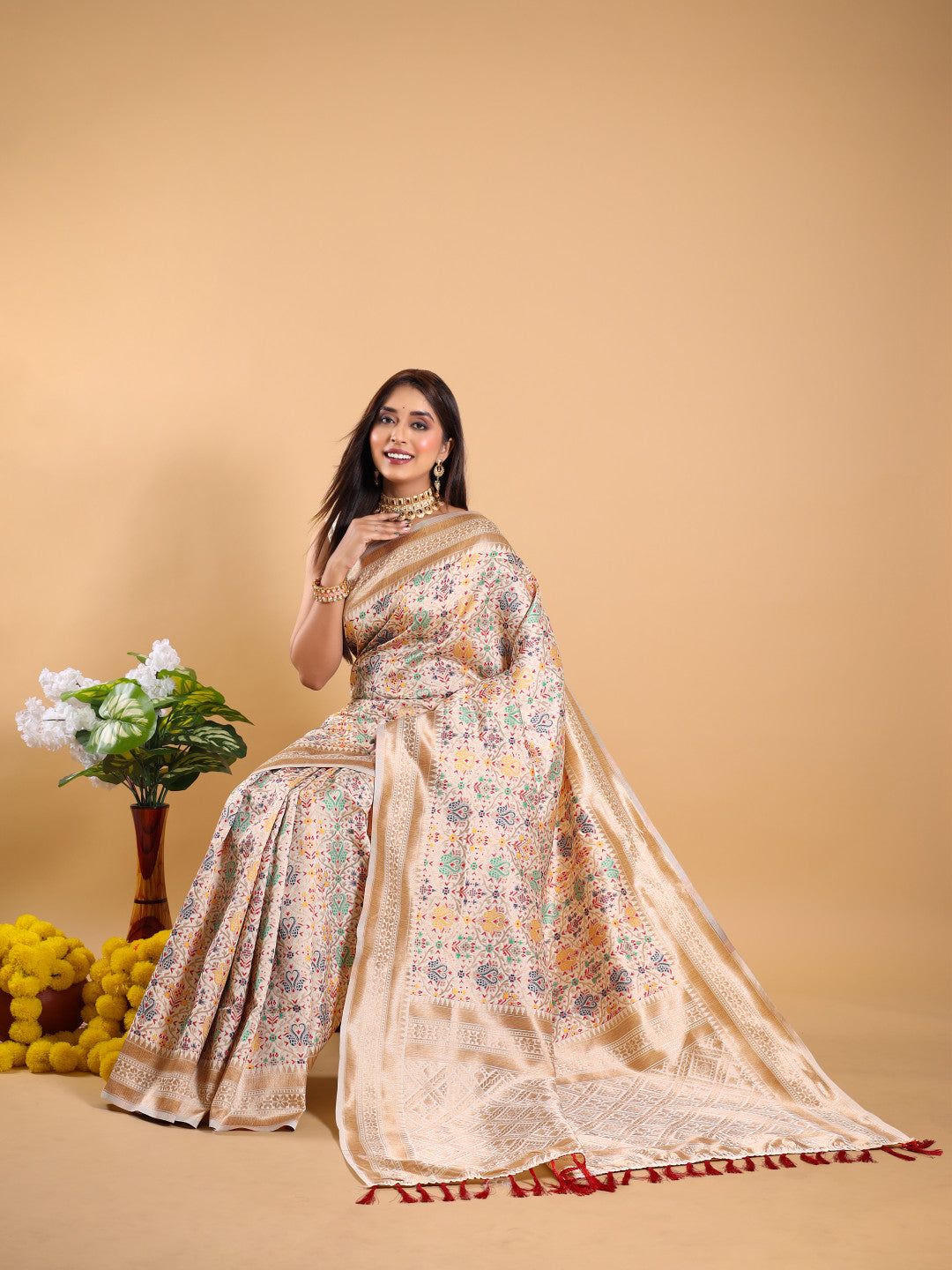 Classis Cream Banarasi Silk Saree