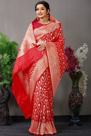 Red Zari Banarasi Soft Silk Saree