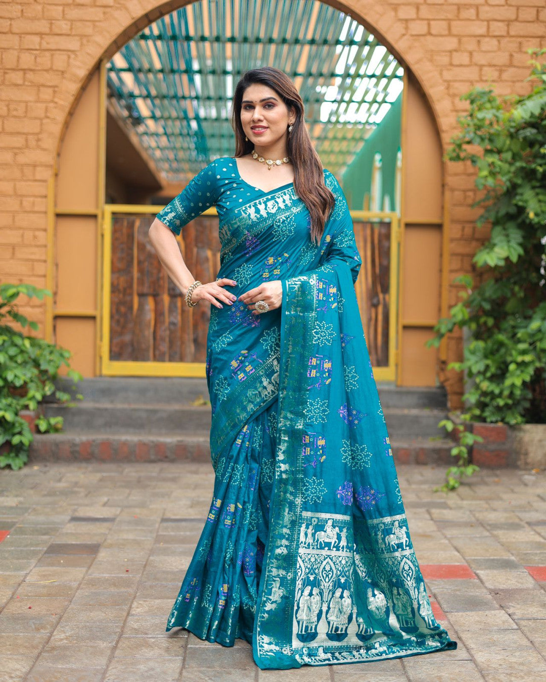 Mastani Rama Green Bandhej Saree